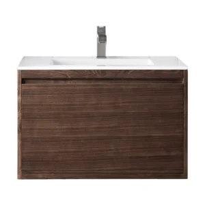 Mantova 31.5″ Single Vanity, Mid-Century Walnut w/ Glossy White Composite Stone Top