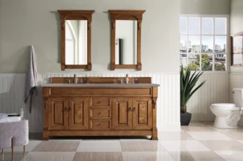 Brookfield 72" Double Vanity, Country Oak w/ 3 CM Grey Expo Quartz Top - Image 2