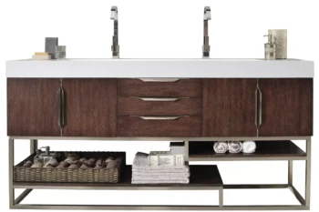 Columbia 72" Double Vanity, Coffee Oak w/ Glossy White Composite Stone Top