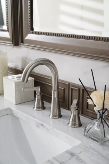 Bristol 60" Double Vanity, Whitewashed Walnut w/ 3 CM Arctic Fall Solid Surface Top - Image 6