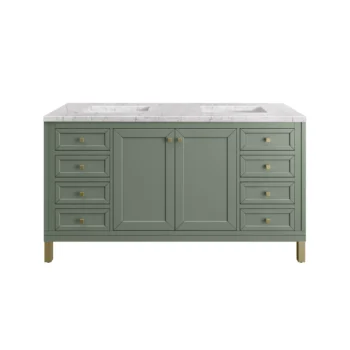 Chicago 60" Double Vanity, Smokey Celadon w/ 3 CM Eternal Jasmine Pearl Top - Image 3