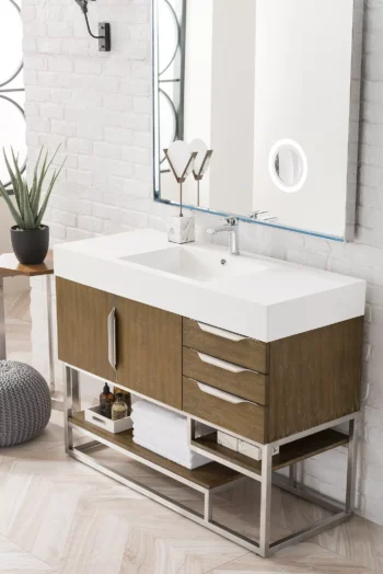 Columbia 48" Single Vanity, Latte Oak w/ Glossy White Composite Stone Top - Image 6