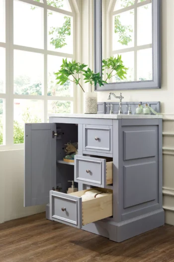 De Soto 30" Single Vanity, Silver Gray w/ 3 CM Carrara Marble Top - Image 4