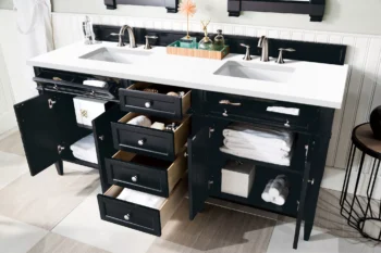 Brittany 72" Double Vanity, Black Onyx w/ 3 CM White Zeus Quartz Top - Image 4