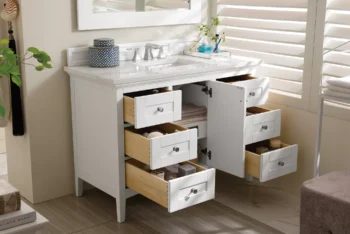 Palisades 48" Single Vanity, Bright White w/ 3 CM Arctic Fall Solid Surface Top - Image 4