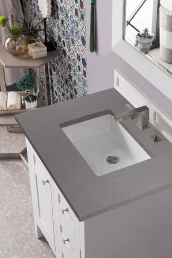 Palisades 30" Single Vanity, Bright White w/ 3 CM Grey Expo Quartz Top - Image 3