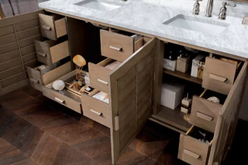 Portland 72" Double Vanity Whitewashed Walnut w/ 3 CM Carrara Marble Top - Image 4