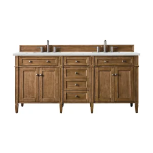 Brittany 72″ Double Vanity, Saddle Brown w/ 3 CM Ethereal Noctis Quartz Top