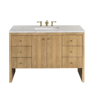 Hudson 48″ Single Vanity, Light Natural Oak w/ 3 CM Eternal Jasmine Pearl Top