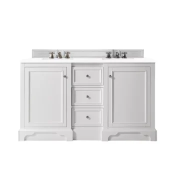 De Soto 60" Double Vanity, Bright White w/ 3 CM White Zeus Quartz Top
