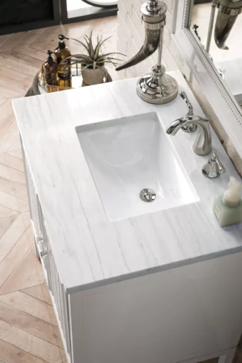 Athens 30" Single Vanity, Glossy White w/ 3 CM Arctic Fall Solid Surface Top - Image 4
