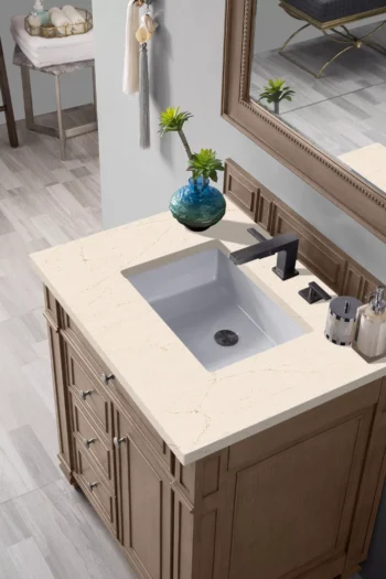 Bristol 30" Single Vanity, Whitewashed Walnut w/ 3 CM Eternal Marfil Quartz Top - Image 3