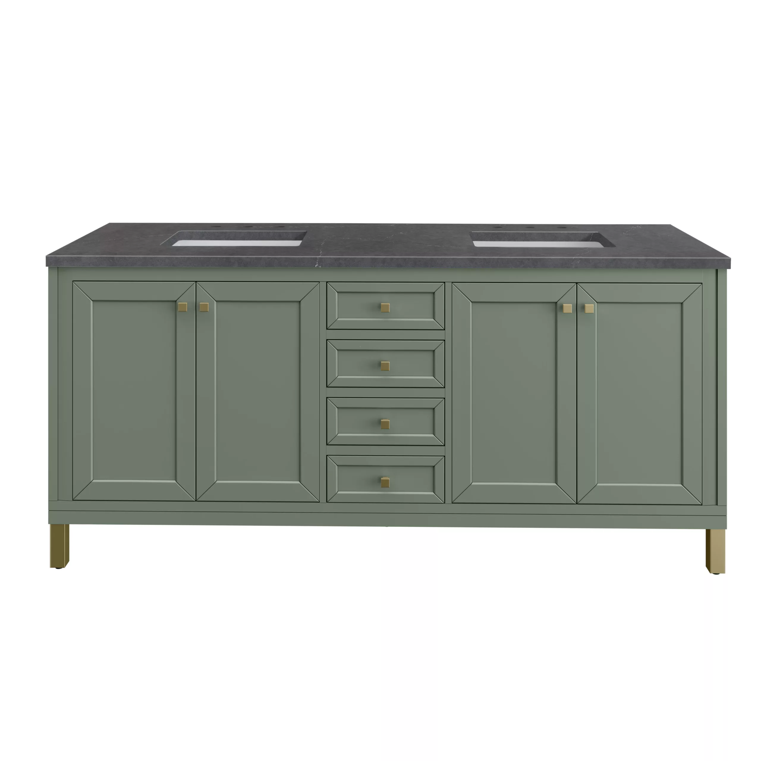 Chicago 72" Double Vanity, Smokey Celadon w/ 3 CM Charcoal Soapstone Top - Image 2