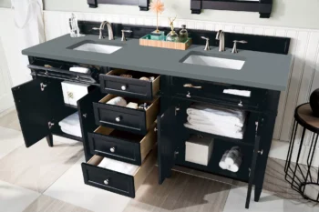 Brittany 72" Double Vanity, Black Onyx w/ 3 CM Cala Blue Top - Image 4