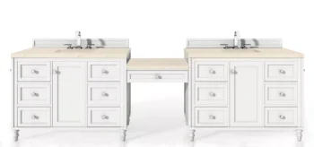 Copper Cove Encore 122" Double Vanity Set, Bright White w/ 3 CM Eternal Marfil Quartz Top