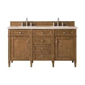 Brittany 60″ Double Vanity, Saddle Brown w/ 3 CM Eternal Marfil Quartz Top