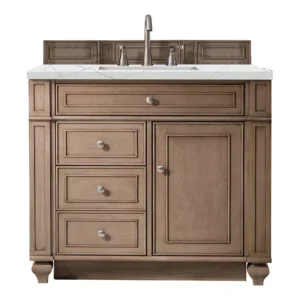 Bristol 36″ Single Vanity, Whitewashed Walnut w/ 3 CM Ethereal Noctis Quartz Top