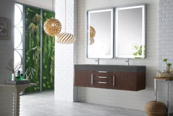 Mercer Island 59" Double Vanity, Coffee Oak w/ Dusk Grey Glossy Composite Stone Top - Image 3
