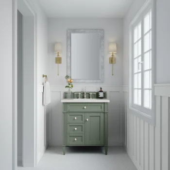 Brittany 30" Single Vanity, Smokey Celadon w/ 3 CM White Zeus Top - Image 3