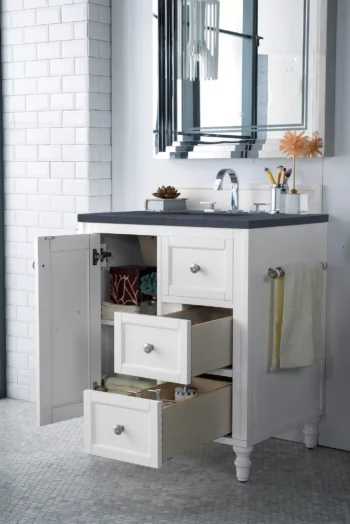 Copper Cove Encore 30" Single Vanity, Bright White w/ 3 CM Charcoal Soapstone Quartz Top - Image 3