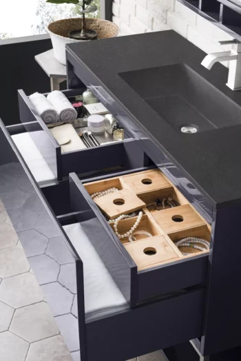 Milan 47.3" Single Vanity, Modern Gray Glossy w/ Charcoal Black Composite Stone Top - Image 4