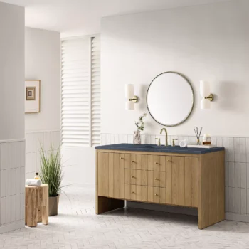 Hudson 60" Single Vanity, Light Natural Oak w/ 3 CM Charcoal Soapstone Top - Image 3