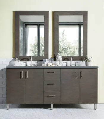 Metropolitan 72" Double Vanity, Silver Oak w/ 3 CM Cala Blue Top - Image 2