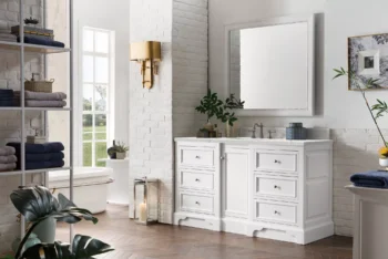 De Soto 60" Single Vanity, Bright White w/ 3 CM Eternal Jasmine Pearl Quartz Top - Image 3