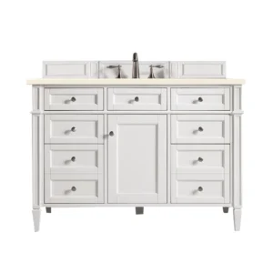 Brittany 48″ Single Vanity, Bright White w/ 3 CM Eternal Marfil Quartz Top