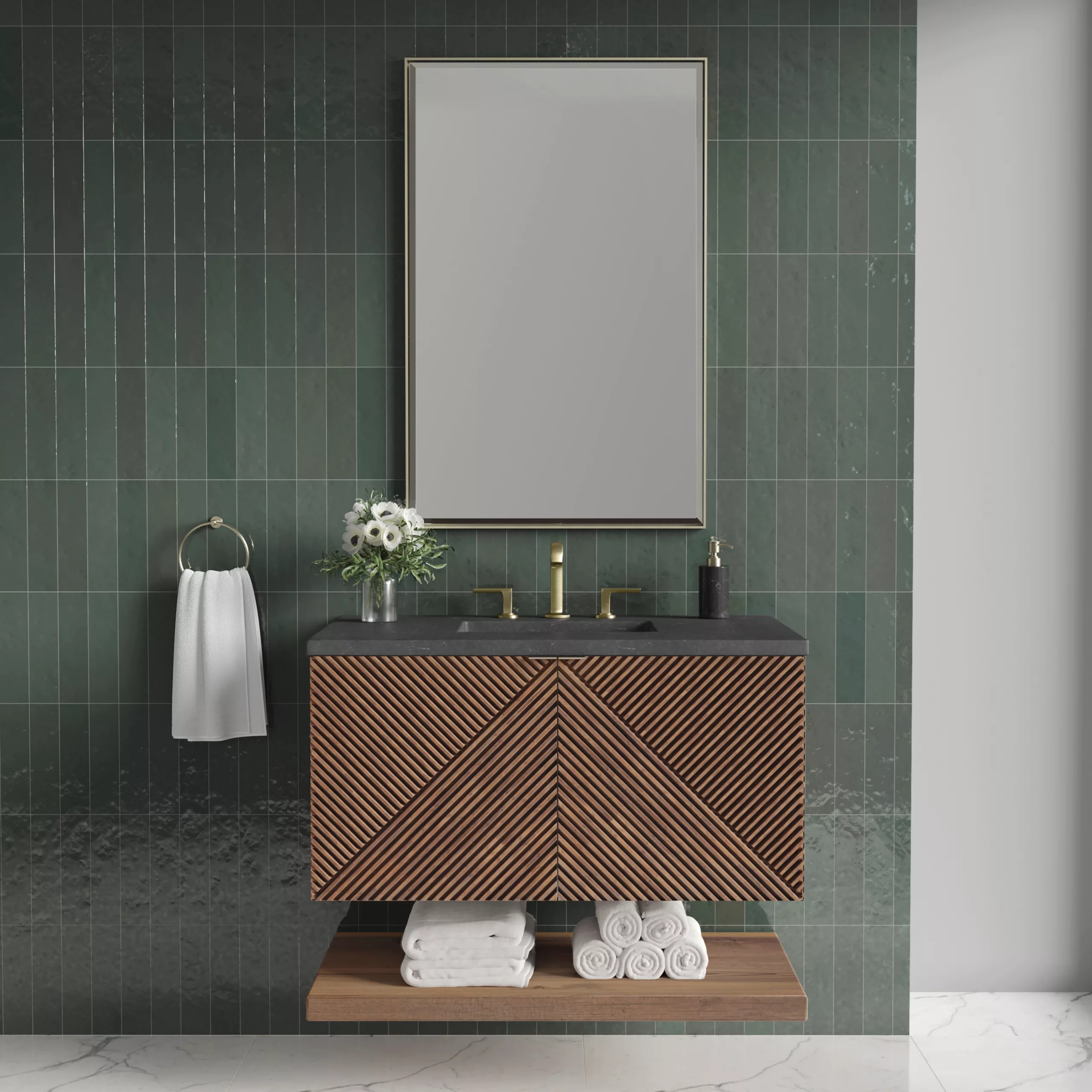Marcello 36" Single Vanity, Chestnut w/ 3 CM Charcoal Soapstone Top - Image 3