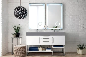 Columbia 59" Double Vanity, Glossy White w/ Dusk Grey Glossy Composite Stone Top - Image 2