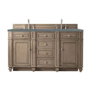 Bristol 60″ Double Vanity, Whitewashed Walnut w/ 3 CM Cala Blue Top