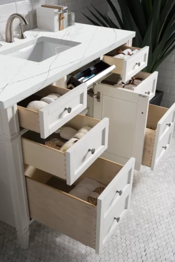 Brittany 48" Single Vanity, Bright White w/ 3 CM Ethereal Noctis Quartz Top - Image 5