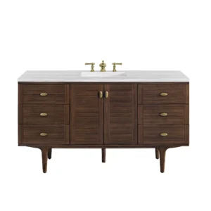 Amberly 60″ Single Vanity, Mid-Century Walnut w/ 3 CM Arctic Fall Top