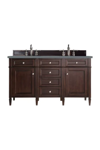 Brittany 60" Double Vanity, Burnished Mahogany w/ 3 CM Cala Blue Top