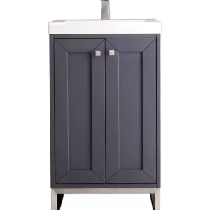 Chianti 20″ Single Vanity, Mineral Gray, Brushed Nickel, w/ White Glossy Composite Stone Top