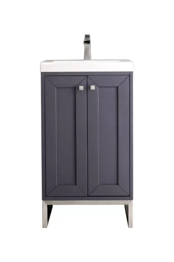 Chianti 20" Single Vanity, Mineral Gray, Brushed Nickel, w/ White Glossy Composite Stone Top