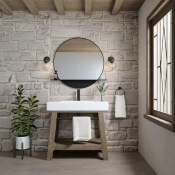 Auburn 36" Single Sink Console, Weathered Timber w/ Glossy White Mineral Composite Stone Top - Image 3