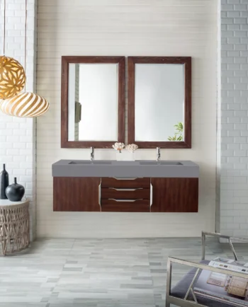 Mercer Island 59" Double Vanity, Coffee Oak w/ Dusk Grey Glossy Composite Stone Top - Image 2