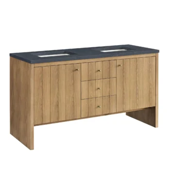 Hudson 60" Double Vanity, Light Natural Oak w/ 3 CM Charcoal Soapstone Top - Image 6