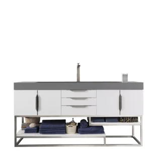 Columbia 72″ Single Vanity, Glossy White w/ Dusk Grey Glossy Composite Stone Top