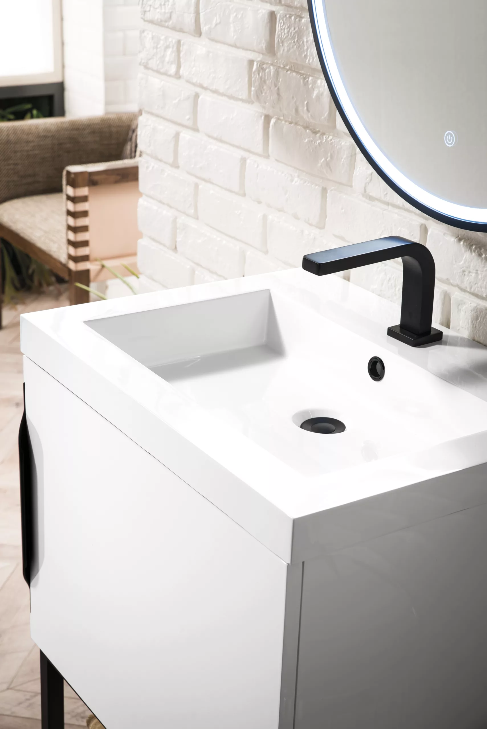 Columbia 24" Single Vanity, Glossy White, Matte Black w/ White Glossy Composite Stone Top - Image 5
