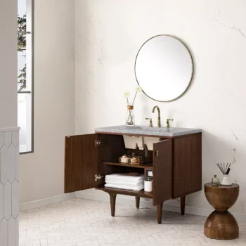 Amberly 36" Single Vanity, Mid-Century Walnut w/ 3 CM Eternal Jasmine Pearl Top - Image 7
