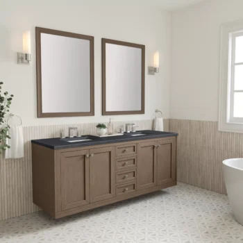 Chicago 72" Double Vanity, Whitewashed Walnut w/ 3 CM Charcoal Soapstone Quartz Top - Image 5