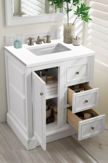 De Soto 30" Single Vanity, Bright White w/ 3 CM White Zeus Quartz Top - Image 4