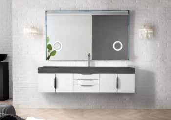Mercer Island 72" Single Vanity, Glossy White w/ Dusk Grey Glossy Composite Stone Top - Image 2