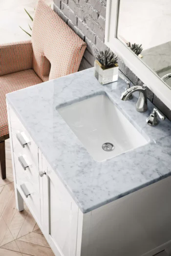 Addison 30" Single Vanity, Glossy White w/ 3 CM Carrara White Top - Image 3