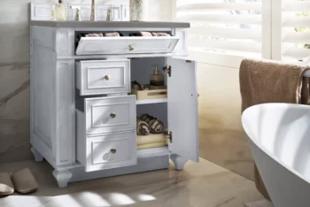 Bristol 30" Single Vanity, Bright White w/ 3 CM Grey Expo Quartz Top - Image 4