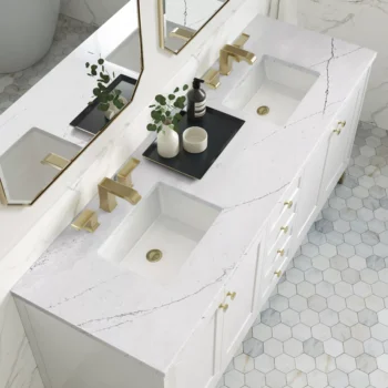 Chicago 72" Double Vanity, Glossy White w/ 3 CM Ethereal Noctis Top - Image 4
