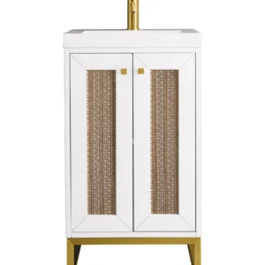 Chianti 20″ Single Vanity, Glossy White, Radiant Gold, w/ White Glossy Composite Stone Top